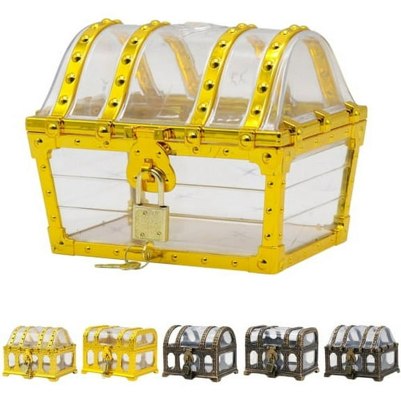 Cheers.US Plastic Transparent Antique Pirate Treasure Box with Lock and Key, Treasure Toy Box PrizesToy Can be Used For Long Time,Premium Texture and Exquisite Workmanship for Kids