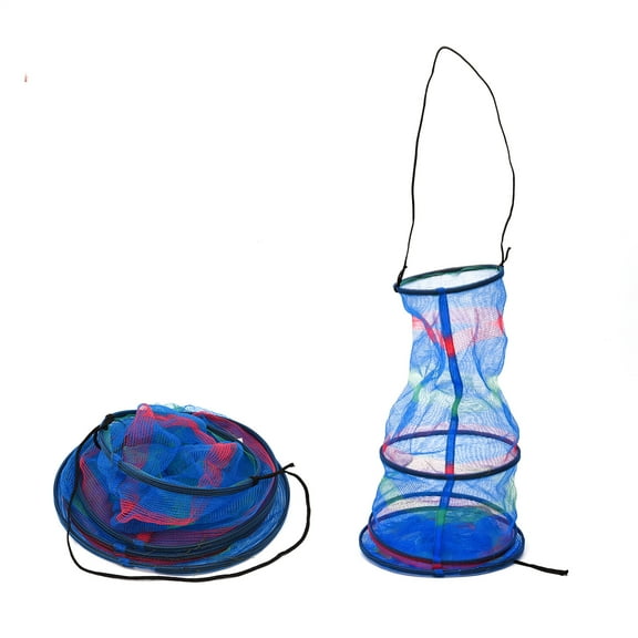 Cheers.US Portable Foldable 3 Layers Nylon Floating Fishing Net Durable Collapsible Mesh Fishing Cage Container with Drawstring for Keeping Fishes/Smelt/Minnows/Crab/Shrimps/Lobsters