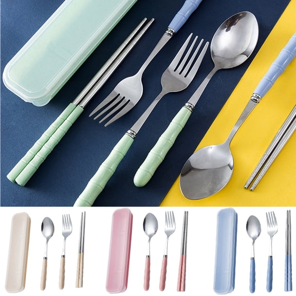 Cheers.US Portable Utensils Set with Case, Stainless Steel Reusable Silverware for Lunch Including Spoon Fork Case,Easy to Clean, Dishwasher Safe,for Lunch Box Workplace Camping School Picnic