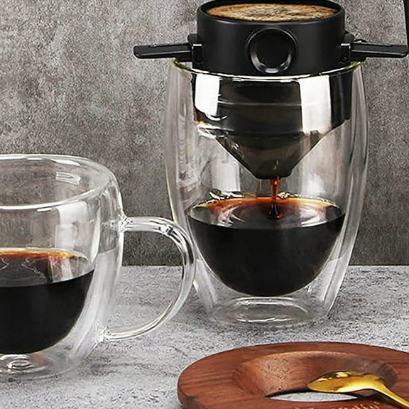 Cheers US Pour Over Coffee Dripper Stainless Steel Slow Drip Coffee Filter Metal Cone Paperless Reusable Single Cup Coffee Maker 1-2 Cup