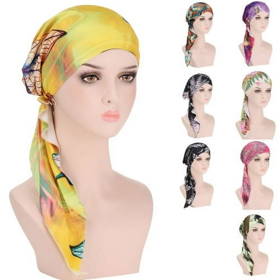 Cheers.US Pre Tied Womans Stretchy Beanie Turban Cap Head Wrap Headscarf for Cancer, Alopecia Hair Loss