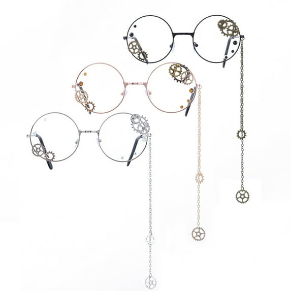 Cheers.US Punk Style Unisex Women Men Round Circle Hollow Gear Chain Spectacles Eyeglasses Frame