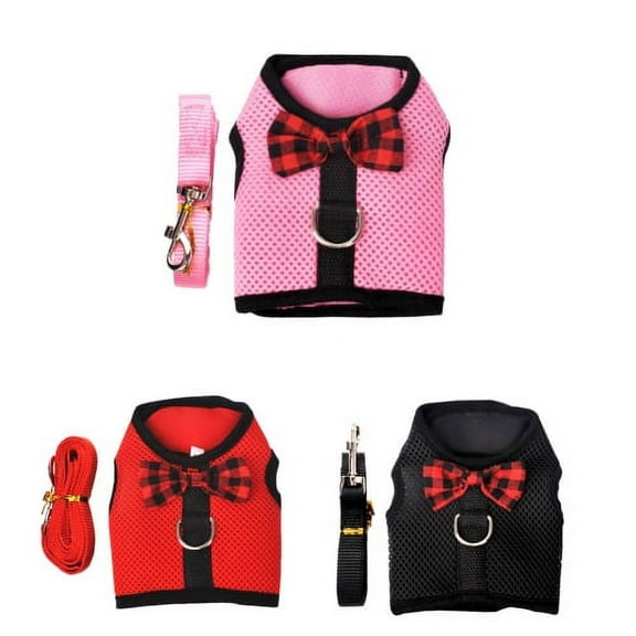 Cheers.US Rabbits Harness with Elastic Leash Set Suitable for Small Pets Cat Guinea Pig Ferret and Other Animal Chest Strap Set Vest Harness Walking Soft Bowknot Mesh Chest Strap