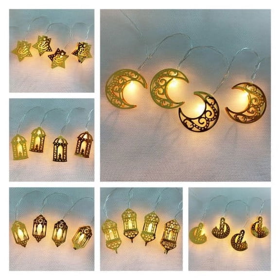 Cheers.US Ramadan Fairy String Lights, 5.5 Feet Eid Moon Star Kerosene Lantern Lamp, Battery Operated for Ramadan Outdoor Home Decoration Party Supplies