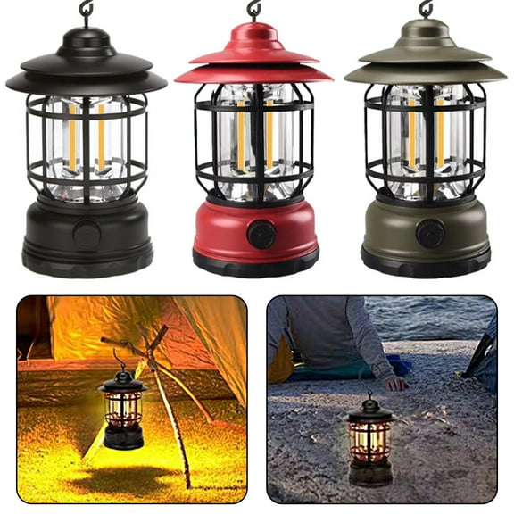 Cheers.US Rechargeable Vintage Hurricane Lantern, Battery Operated Lantern with Dimmable Switch, Metal Hanging Lantern for Indoor or Outdoor Usage