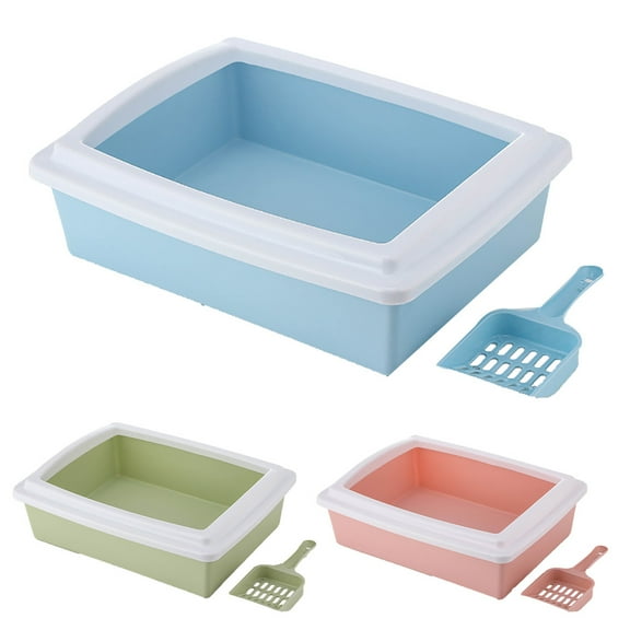 Cheers.US Rectangle Cat Litter Box,Easy Clean No Smell Pet Kitty Litter Box Litter Pan Cat Potty Semi-Closed Anti-Splash Litter Box Case Toilet Tray with Scoop