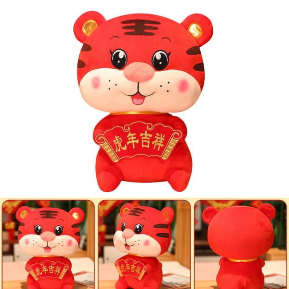 Cheers.US Red Tiger Stuffed Toy Festive Collectable Decorative Toy New Year Red Plush Tiger Toy Solid, Festive, Collectable for Chinese New Year, Party Gifts, Home Decoration, Childrens Dolls
