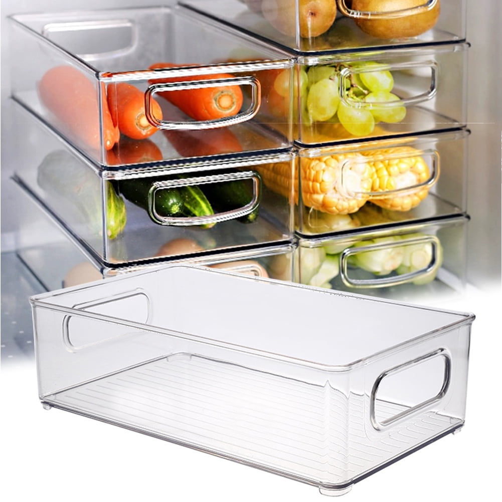 Kitchen Refrigerator Stackable Plastic Food Storage Bins Organizer With  Handles For Pantry Cabinets Clear Food Storage Rack - AliExpress
