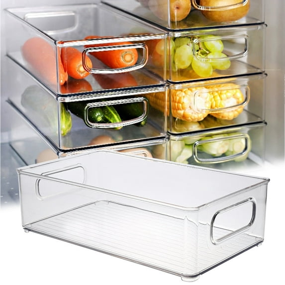Cheers.US Refrigerator Organizer Bins, Organizer Bins Stackable Fridge Organizers with Cutout Handles for Freezer, Kitchen, Countertops, Cabinets - Clear Pantry Food Storage Rack