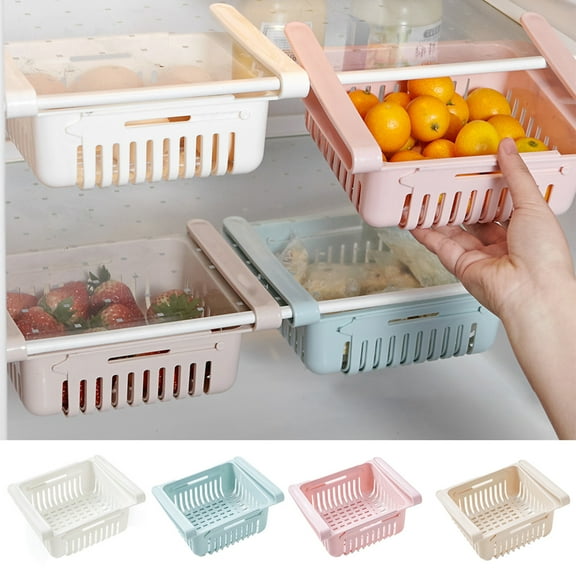 Cheers.US Retractable Drawer Type Refrigerator Storage Box Food Fresh-keeping Classified Organizer Container Basket Fridge Shelf Holder Plastic Storage Bins， Fit for Fridge Shelf Under