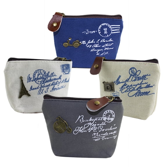 Cheers.US Retro Canvas Ladies Girls Coin Purse Bag Eiffel Tower Camera Penny Farthing Bike