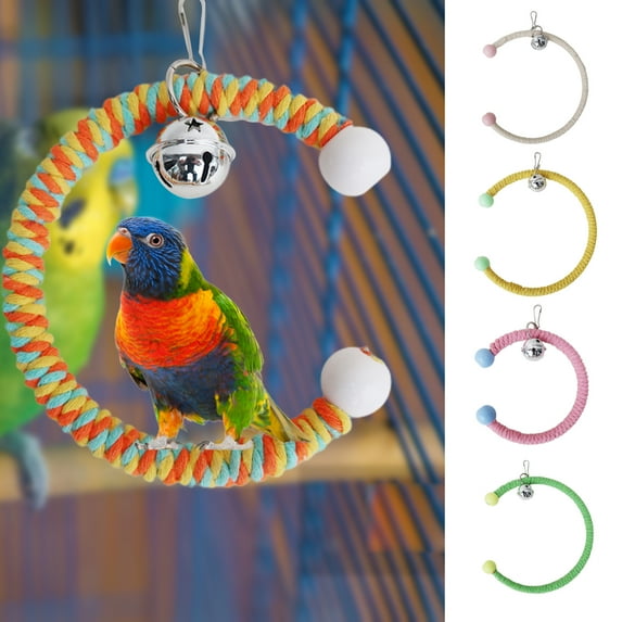 Cheers.US Rope Swing Bird Toy, Small or Medium-Sized Parrot Toy Pure Natural Colorful Rope Cage Parrot Chewing Toy