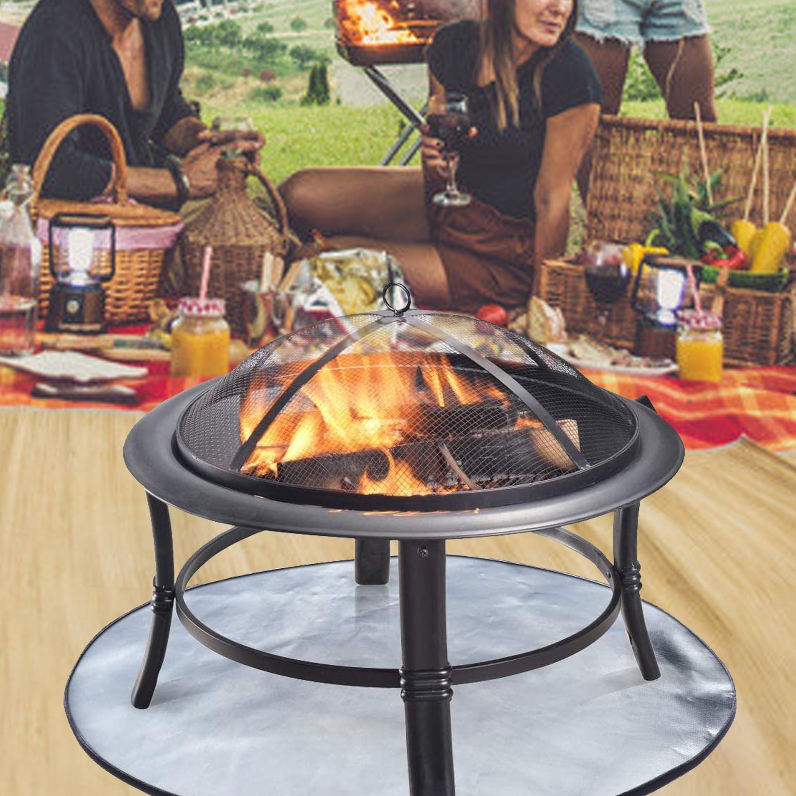 Cheers US Round Fire Pit Mat Outdoor Waterproof Fireproof Mat Terrace ...