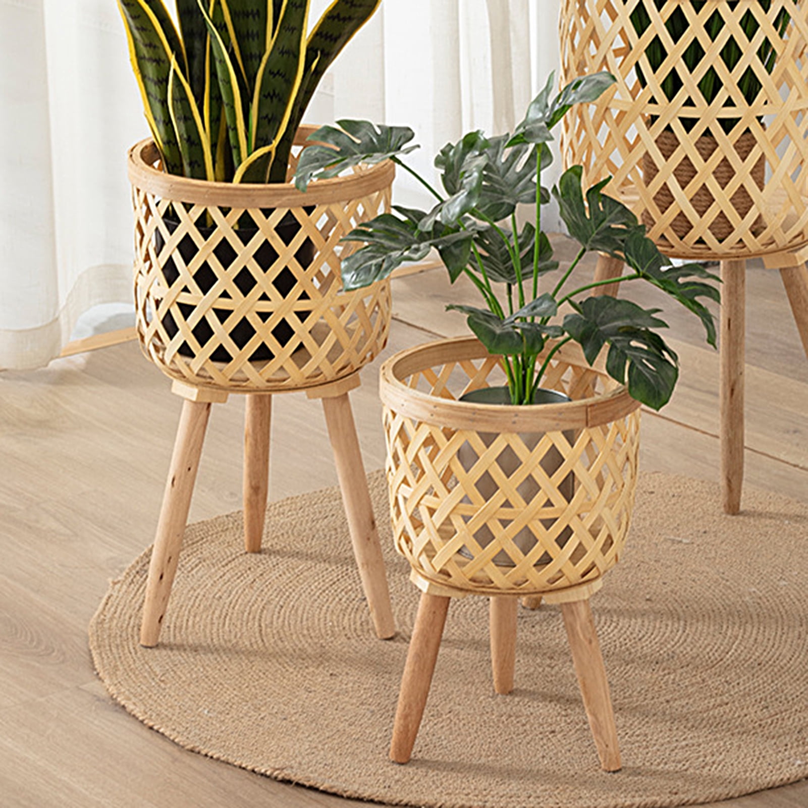 Cheers US Wicker Planter Basket with Wooden Holder - Indoor/Outdoor  All-Weather Woven Flower Pots Cover, Detachable Legs - Walmart.com