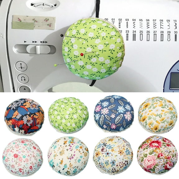 Cheers.US Round Wooden Base Pin Cushion Floral Pattern Pin Holder Pincushion for Sewing Cushion Holder Sewing Tool