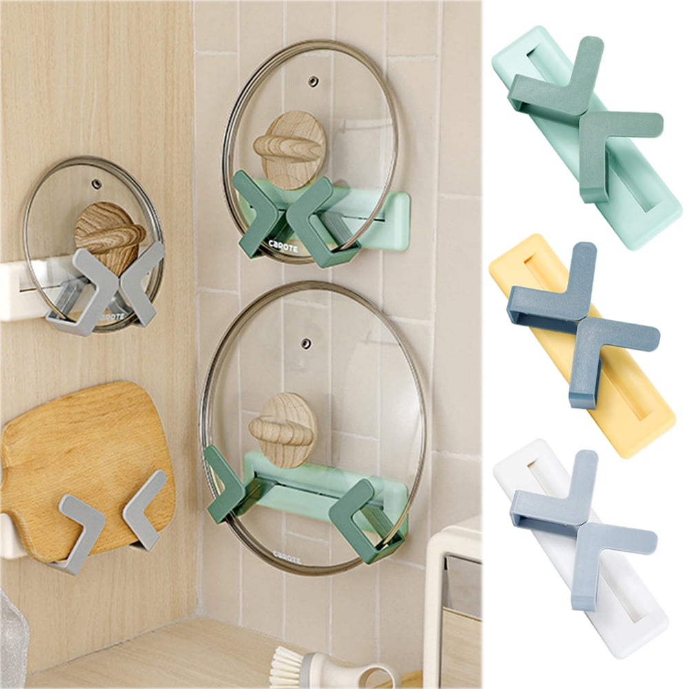 Cheers.US Self Adhesive Pot Lid Holder NoPunch WallMounted Pot Lid Rack Adjustable Hanging Pan