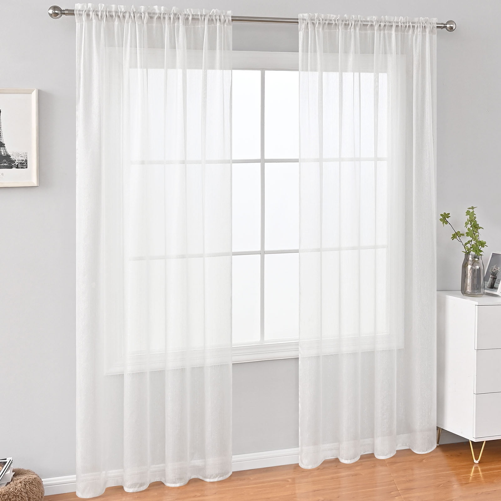 Cheers US Sheer Linen Curtains White Linen Curtain Panels Natural Linen