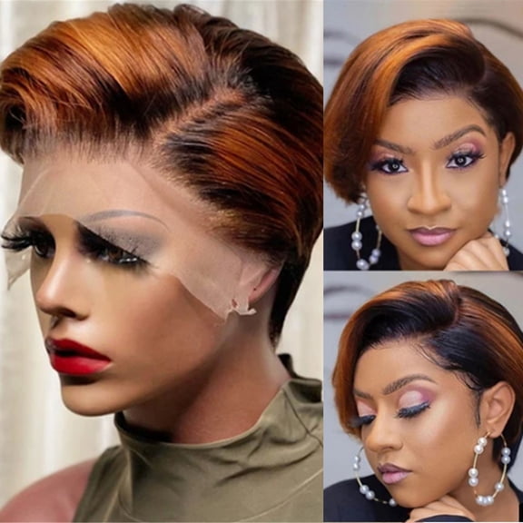 Cheers US Short Pixie Cut Bob Wig Straight Hair Lace Front Bob Wigs for Black Women 150% Density Synthetic Ombre Gold Blonde Short Pixie Wig for Daily Use
