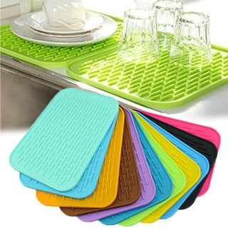 Chrlaon Silicone Dish Drying Mat Easy Clean for Kitchen Counter or Sink Pink