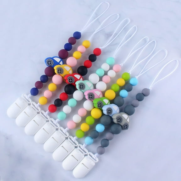 Cheers.US Silicone Pacifier Clip, Silicone Teething Beads Pacifier Clip, Teether Clips Soothers Binky Holder for Babies, Toddlers