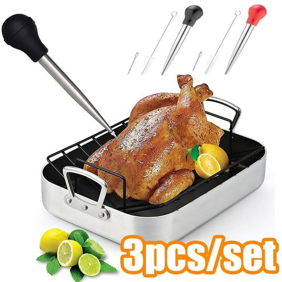 Cheers.US Silicone Stainless Steel Turkey Baster Syringe Injector Needle Cooking Seasoning Pump Commercial Grade Roast Duck Turkey Roast Cream Pump with Cleaning Brush
