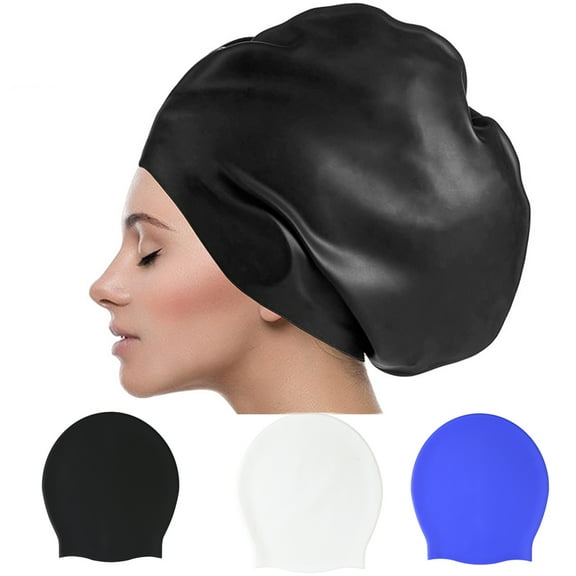 Cheers.US Silicone Swim Cap Tasteless Durable High Swim Caps Elasticity Waterproof Dry Hair Oversized Silicone Swimming Cap Unisex Children Adult Curly Hair Long Hair