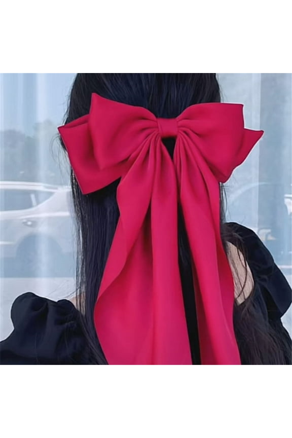 Silky Satin Hair Barrettes Clip for Women Large Bow Hair Slides Metal Clips French Barrette Long Tail Soft Plain Color Bowknot Hairpin