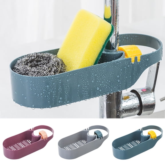 Cheers.US Sink Rack Adjustable Sponge Soap Holder Dish Cloth Hanger Sink Tray, 2-in-1 Sink Caddy, Expandable Storage Drain Basket for Home Kitchen Kit
