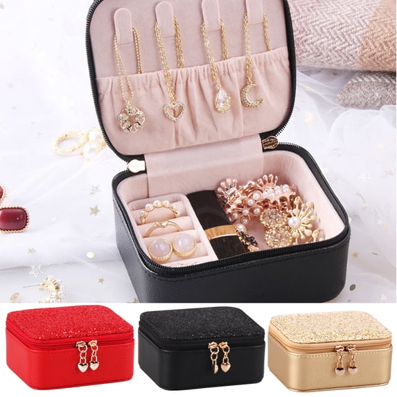 Cheers US Small Jewelry Box Necklace Ring Storage Organizer Mini Jewelry case Double Layer Travel Jewelry Organizer for Women Girls Gift