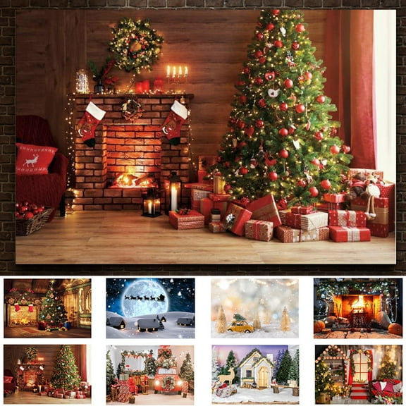 Cheers.US Soft Durable Fabric Christmas Fireplace Theme Backdrop for Photography Tree Sock Gift Decorations for Xmas Party Supplies Photo Background Pictures Banner Studio Decor Booth Props