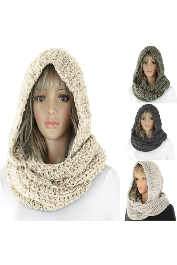 Soft Warm Beanies Hooded Scarf Female Hats Autumn Winter Women Outdoor Thick Warm Keeping Solid Color Knitted Hooded Scarf