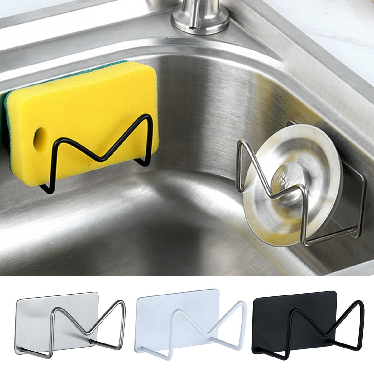 SunnyPoint NeverRust Kitchen Sink Suction Holder for Sponges; Aluminum, Mat  Black (Suction Cups/Adhesive)