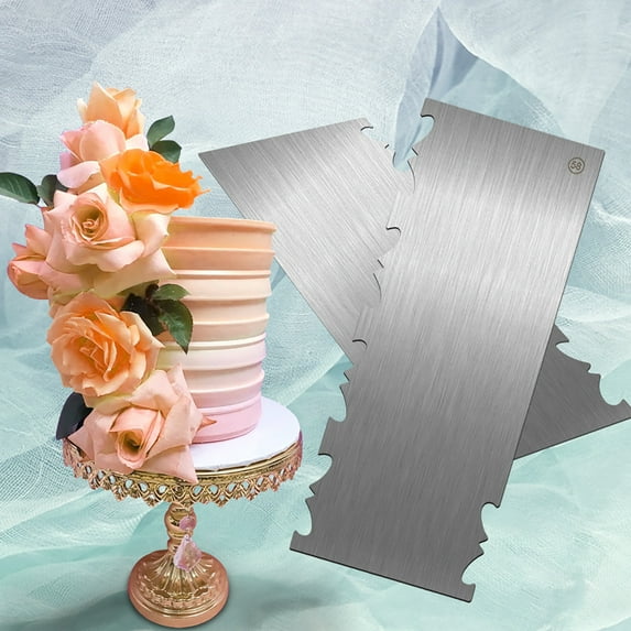 Cheers US Stainless Steel Cake Scraper Double Sided Patterned Icing Smoother Comb Cake Edge Smoother Cream Scraper Comb Metal Cake Scraper Edge Carving Smoothing Cream Pastry Baking Tools