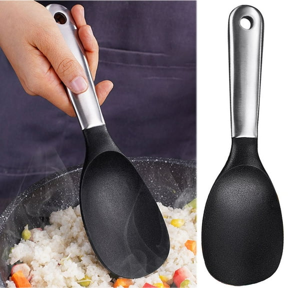 Cheers.US Stainless Steel Silicone Rice Spoon Non-Stick Pan Rice Spoon&nbsp;Flexibility Strong Hanging Hole Design Rice Cooker for Rice Spoon Kitchen Essential Tools