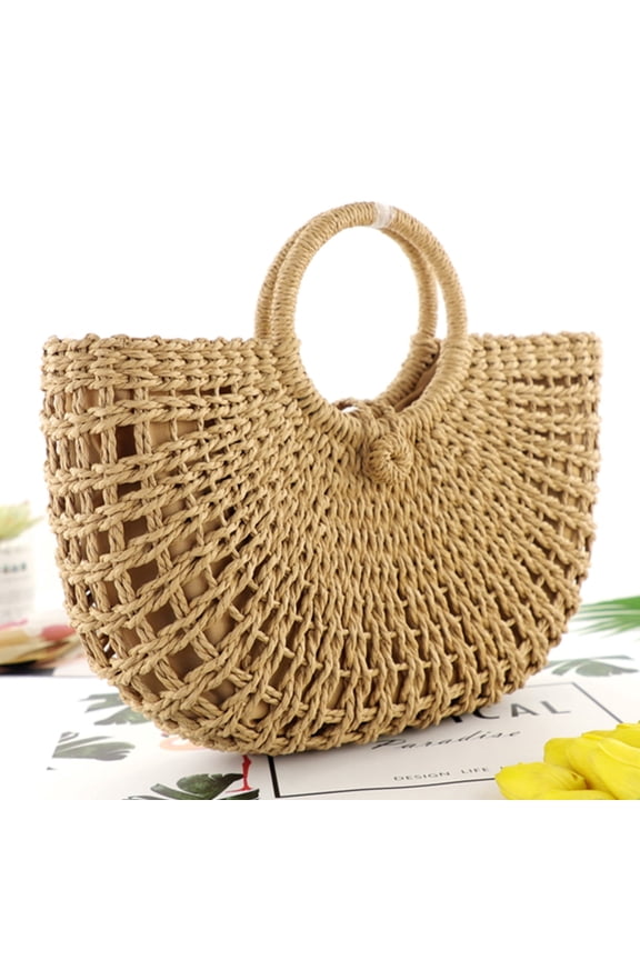 Summer Beach Bag, Summer Rattan Bag for Women Straw Hand-woven Top-handle Handbag Beach Sea Straw Rattan Tote Clutch Bags Big Capacity Travel Tote Purse