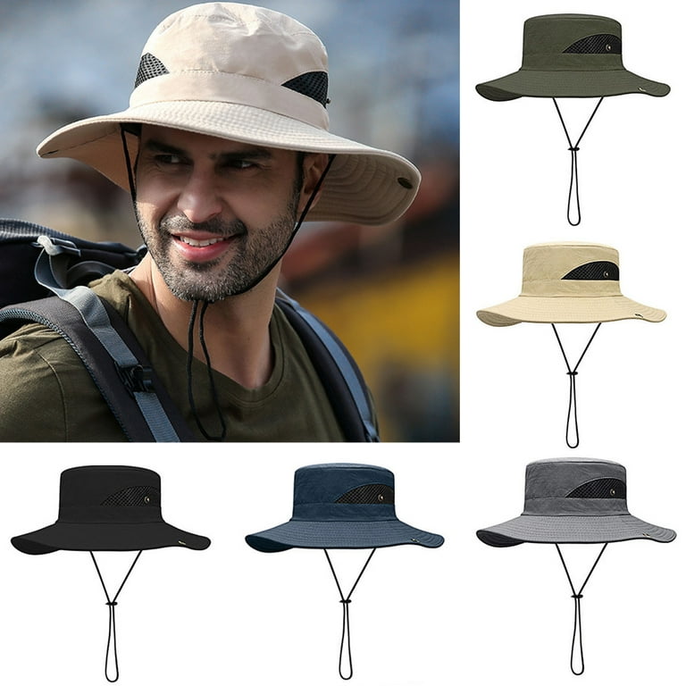 Breathable Men's Fisherman Hat Wide Brim Fishing Hiking Outdoor Bucket Hat  with string waway cap for men