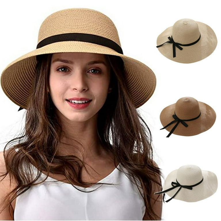Cheers.US Sun Hats for Women Wide Brim Straw Hat Beach Hat Anti UV Foldable  Packable Cap for Travel