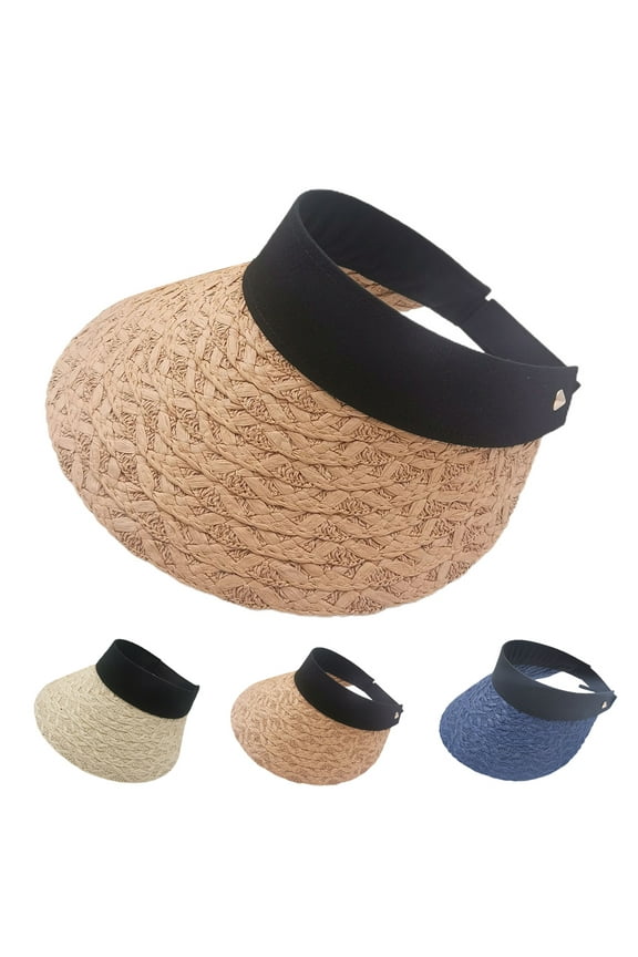 Cheers US Sun Visors for Women UV Roll Up Wide Brim Packable Beach Straw Hat