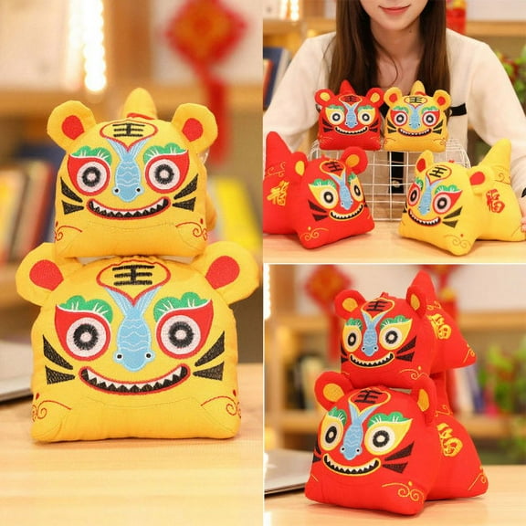 Cheers.US Tiger Mascot Doll Delicate Embroidery Ethnic Style,Color Chinese Animal Tiger Plush Toy,Delicate Embroidery, Good Resilience,for Year of Tiger