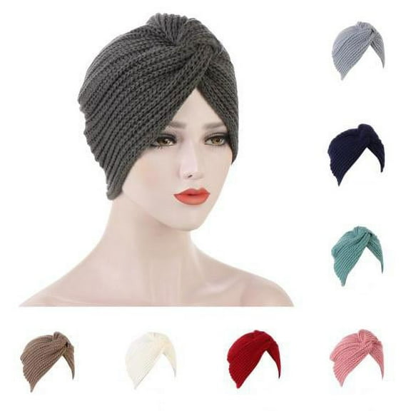 Cheers.US Turban Hat Solid Color Bohemian Elastic Comfortable Acrylic Fiber Women Knitted Indian Head Wrap for Outdoor