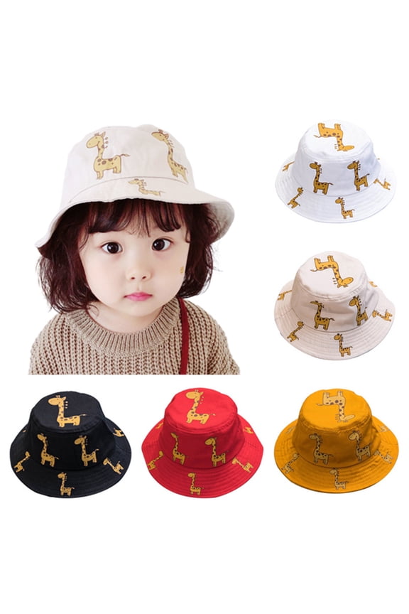 Unisex Children Kids Baby Boys Girls Lovely Summer Cartoon Giraffe Print Outdoor UV Protection Sunhat Bucket Cap