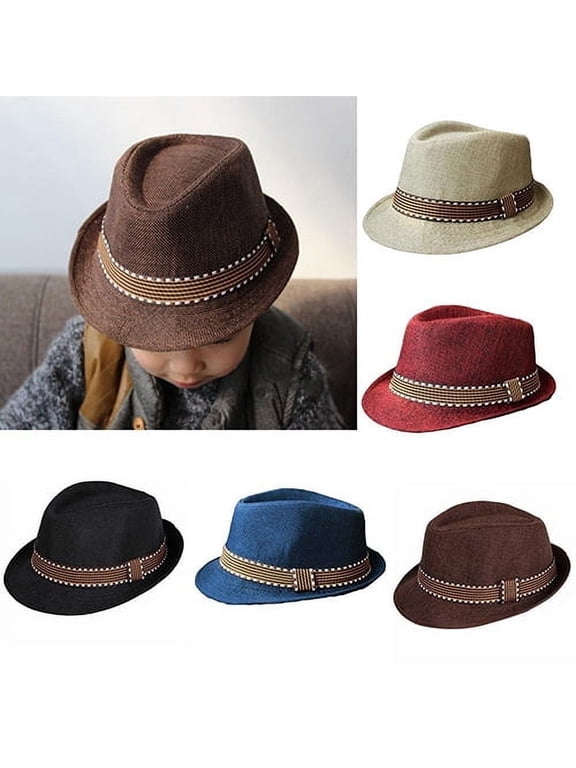 Unisex Kids Fashion Cool Jazz Pitched Crown Short Brim Hat Cap Fedora Hat for Outdoor Summer Sun hat