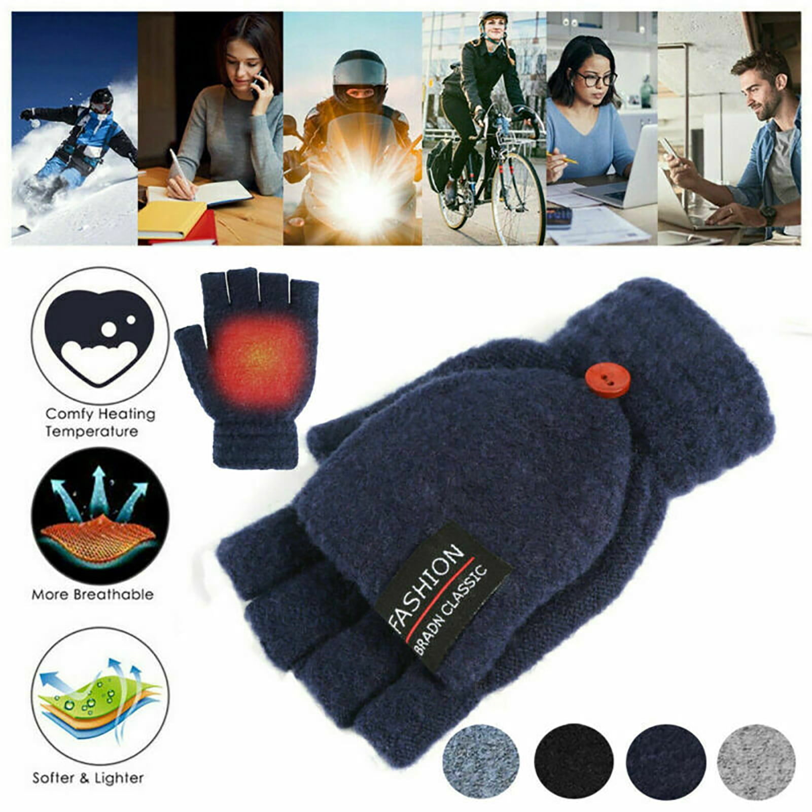 Cheers.US Unisex USB Heated Gloves Winter Electric Heating Warm Sports