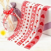 Cheers US Valentine's Day Wired Ribbon Heart Wired Edge Ribbon Printed Heart Ribbon Polyester Wrapping Ribbon for DIY Craft Wrapping Wedding Valentine's Day Decoration