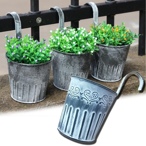 Cheers.US Vintage Feel Metal Iron Flower Pot Vase Wall Fence Hanging Balcony Garden Patio Planter Home Decor-Artificial Flower pots Vase Decoration Gray