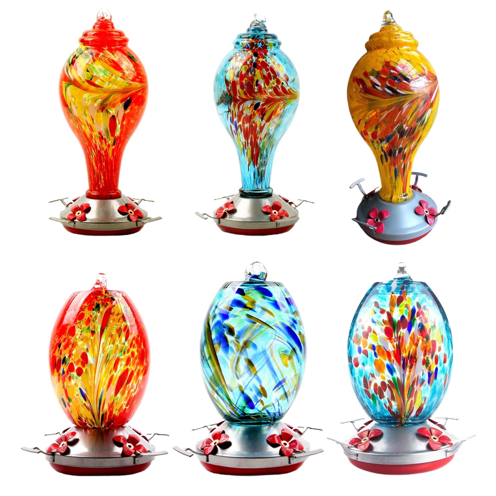 Cheers US Vintage Hummingbird Feeder, Bird Health+ Big Gulp Hummingbird Feeder, Glass Hummingbird Feeders for Outdoors, 5 Feeding Stations