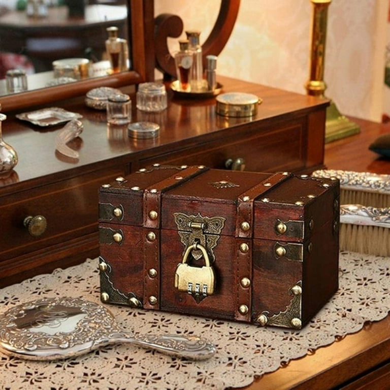 【アンティーク】欧米◆木製のトレジャートランク・Chest Cheers.US Vintage Treasure Chest Wood Storage Trunk Organizer Box