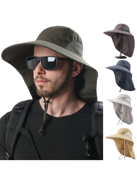 Waterproof Breathable Outdoor Sun Hat for Men with 50+ UPF Protection Safari Cap Wide Brim Fishing Hat with Neck Flap