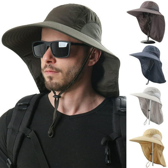 Cheers.US Waterproof Breathable Outdoor Sun Hat for Men with 50+ UPF Protection Safari Cap Wide Brim Fishing Hat with Neck Flap