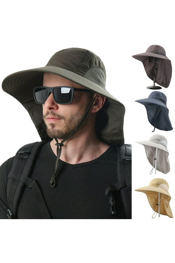 Waterproof Breathable Outdoor Sun Hat for Men with 50+ UPF Protection Safari Cap Wide Brim Fishing Hat with Neck Flap